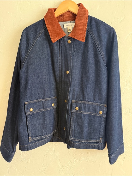Madewell Jackets & Blazers - Madewell Dark Wash Denim Jacket with Rust Corduroy Collar